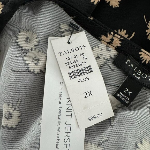 Talbots Knit Jersey Tunic Top 2X Floral Black Tan 3/4 Sleeve Stretch NWT TP-2818 - Picture 8 of 13